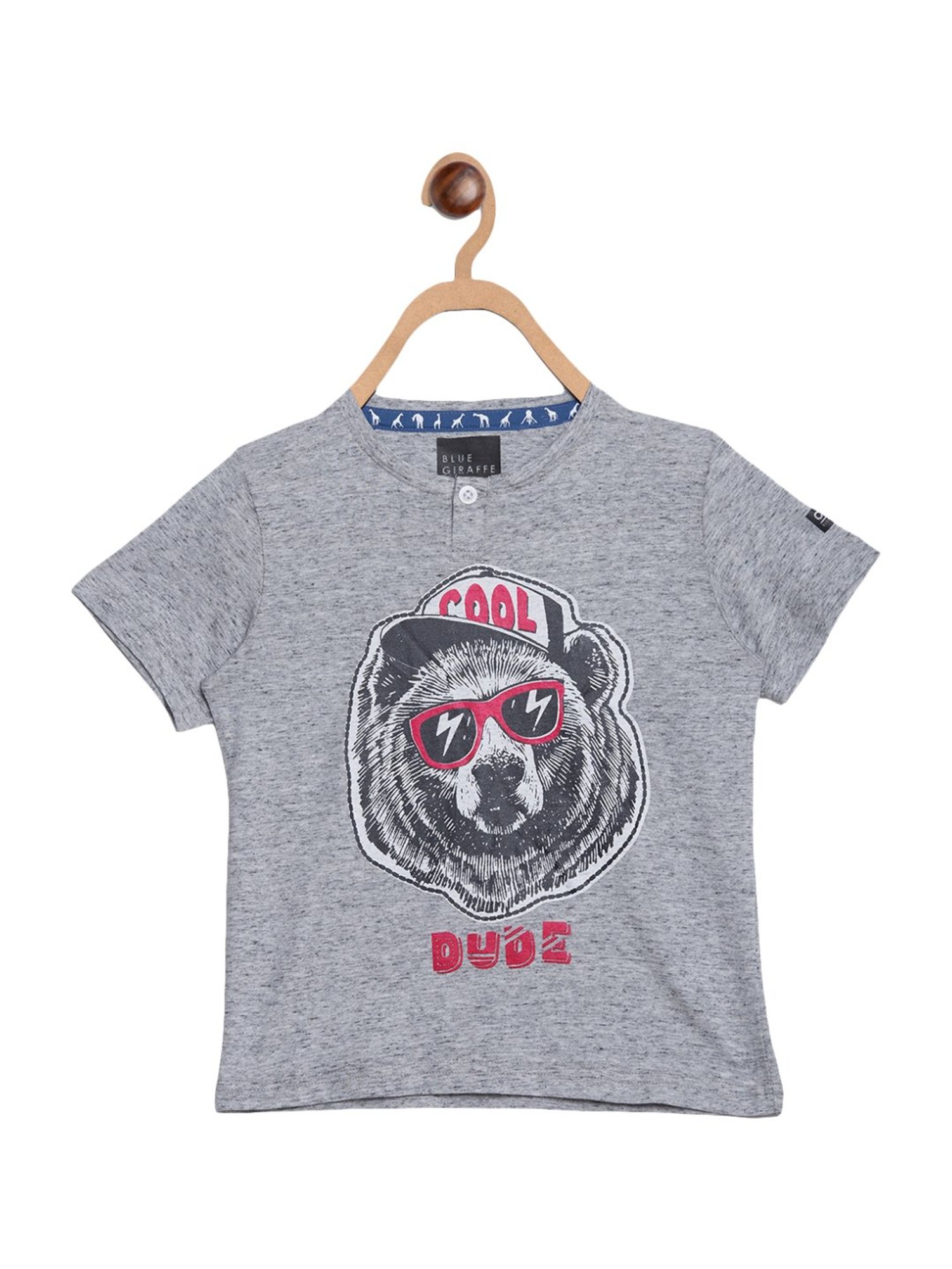 Blue Giraffe Kids Grey Cotton Printed T-Shirt