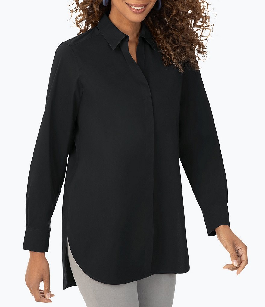 Foxcroft Vera Long Sleeve Point Collar Neck Stretch Non-Iron Button Front Tunic