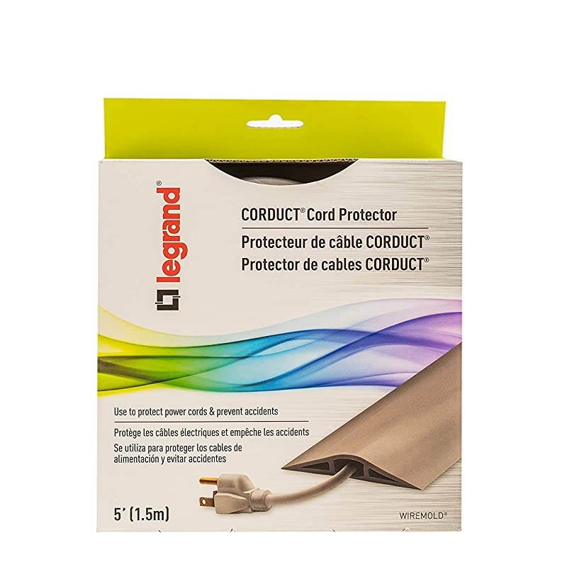 Floor Cord Management Kit, Corduct, Cord Protector, Wire Organizer and Hider, Rubber Cable Cover and Concealer, Gray, 5 Feet, CDG-5