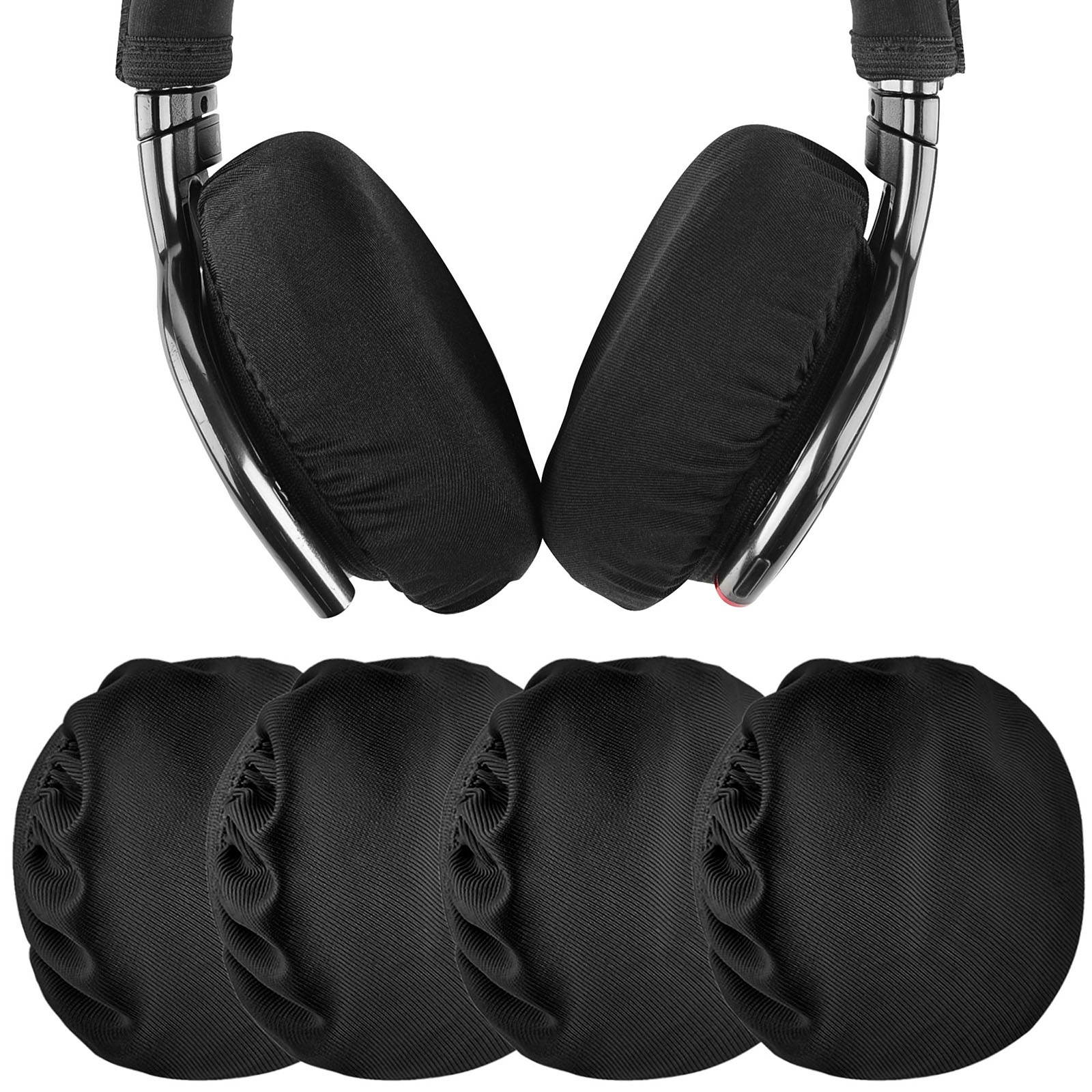 Stretchable Fabric Headphone Covers / Washable Sanitary Earcup Earpad Covers Fits 3.14" - 5.11" (8cm - 13cm) Headset 4 pcs (2 Pairs) Black
