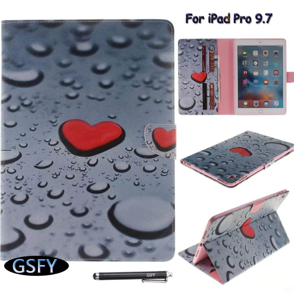 iPad Pro 9.7 Case, Newshine [Perfect Fit] Synthetic Leather Smart Kickstand Flip Case Cover with Wake/Sleep Feature [Card Solts] for iPad Pro 9.7'' 2016 Release Tablet (3 Loyal Heart)