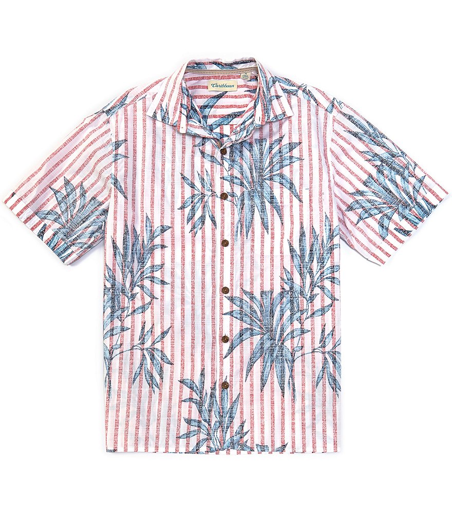 Caribbean Cotton Reverse Print Short-Sleeve Woven Shirt