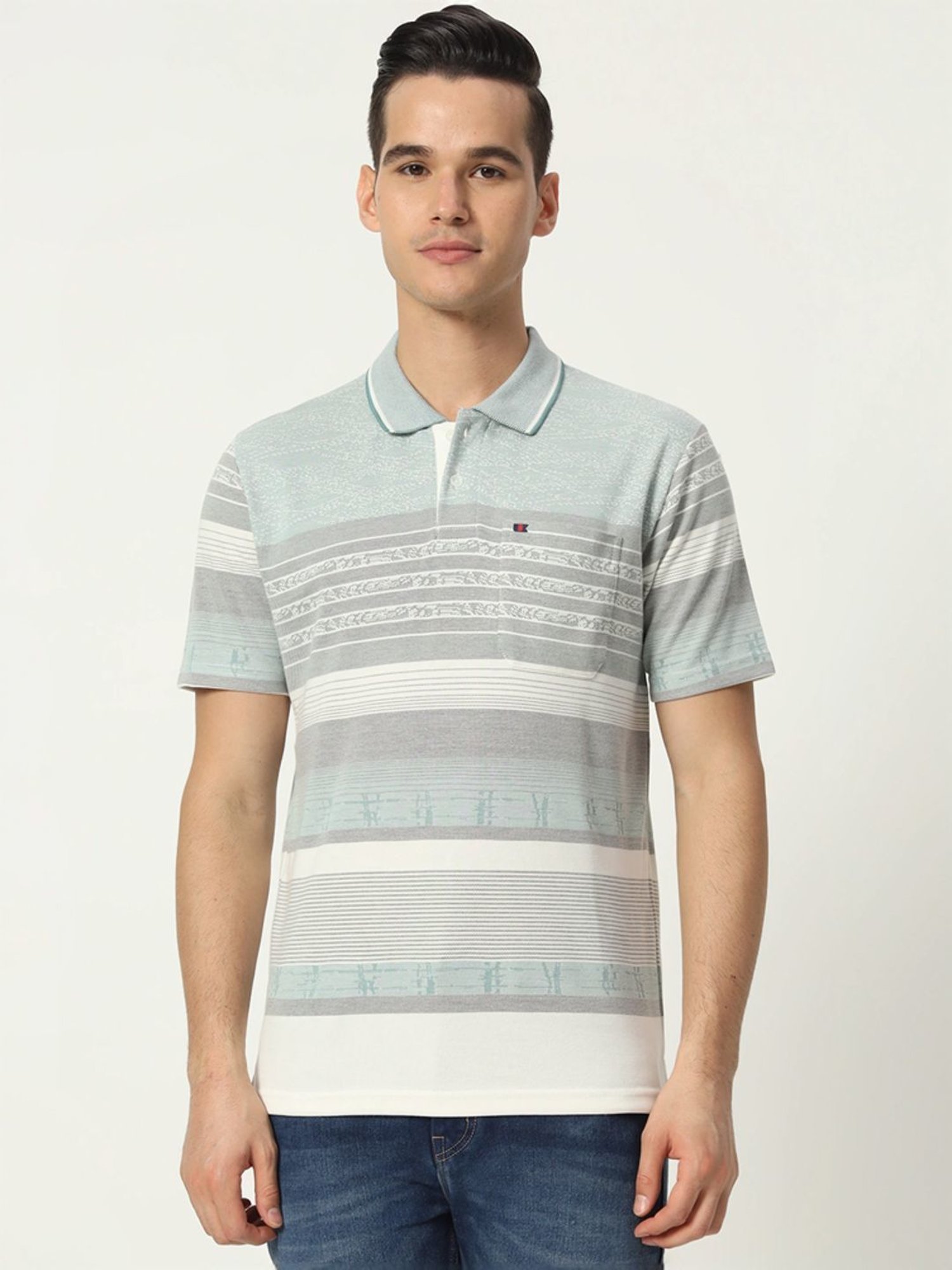 Tab91 Blue Regular Fit Striped Polo T-Shirts