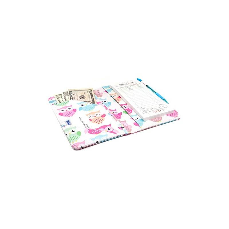 Night White with Pastel Cute Owls 5" x 8" Order Pad Holder/Server Book Organizer for Waitress