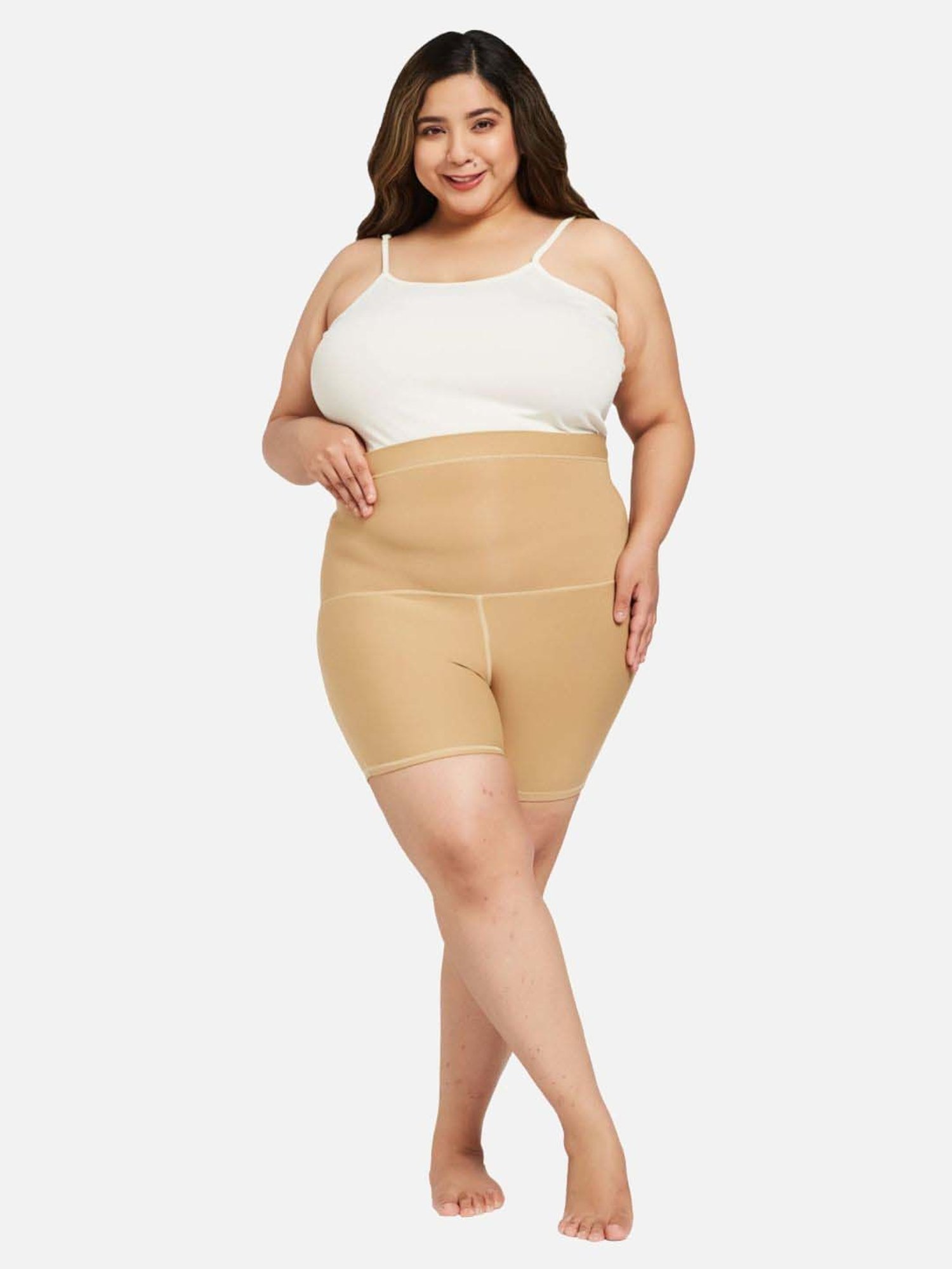 Secrets By ZeroKaata Beige Cotton Plain Tummy & Thigh Shaper