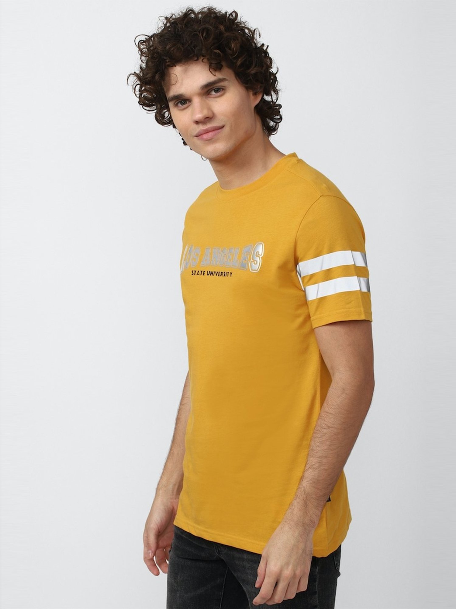 Forever 21 Yellow Cotton Regular Fit Printed T-Shirt