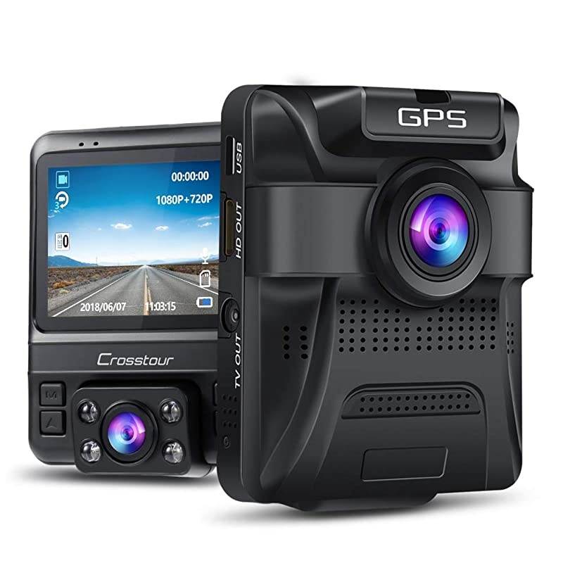 Dash Cam - GPS Dual Car Camera Uber  1080P Front and 720P Inside DVR Recorder with 2.4" Screen IR Super Night Vision Parking Mode Motion Detection and G-Sensor