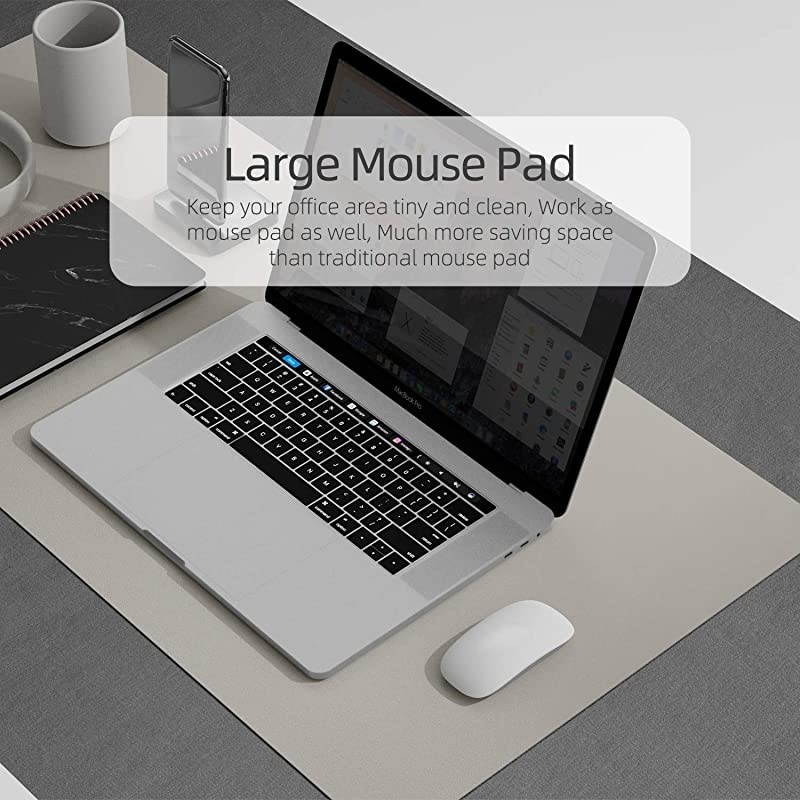 Multifunctional Office Desk Pad Ultra Thin Waterproof PU Leather Mouse Pad Dual Use Desk Writing Mat for OfficeHome 315 x 157 Grey