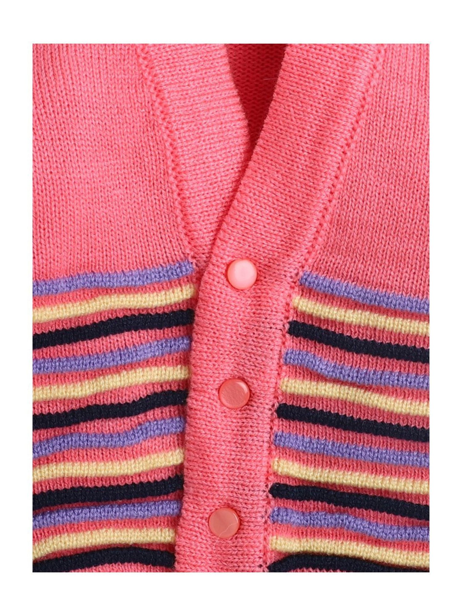 Little Angels Kids Pink & Black Striped Full Sleeves Sweater Set