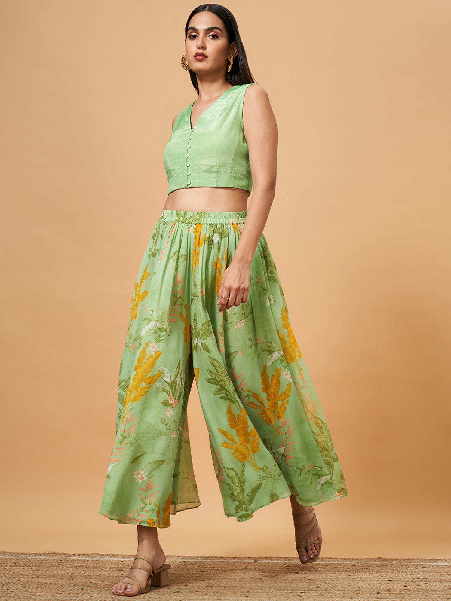 Marigold Lane Lime Green Regular Fit Top Palazzo Set