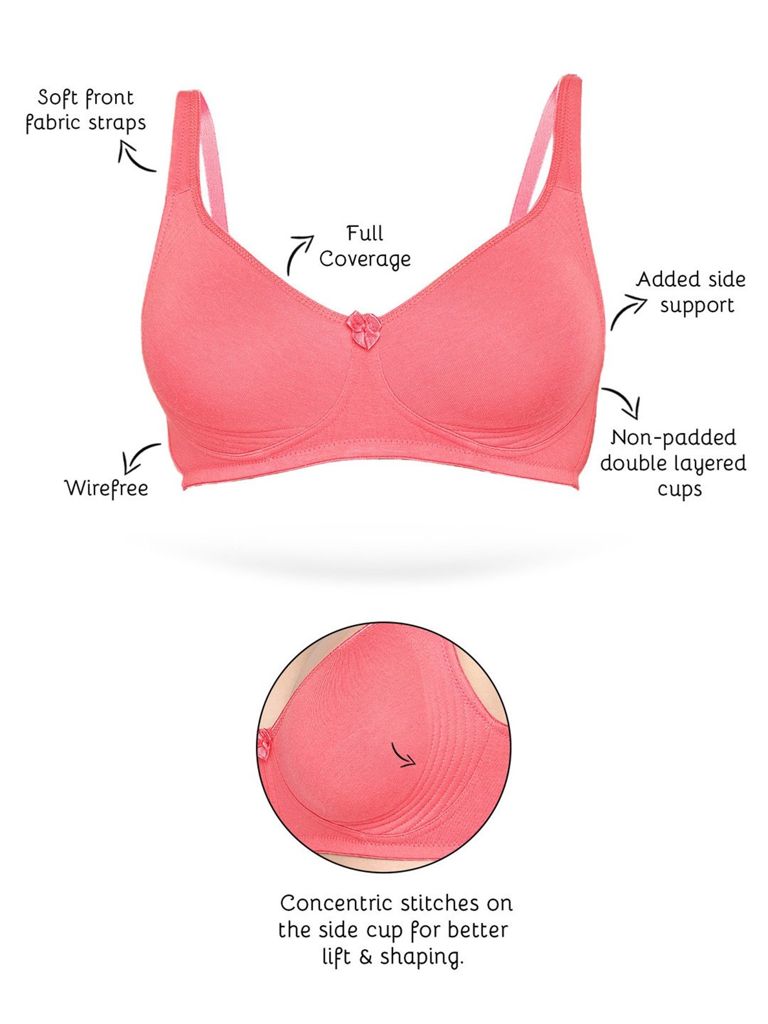 Inner Sense Pink Full Coverage Bra - Pack of 3