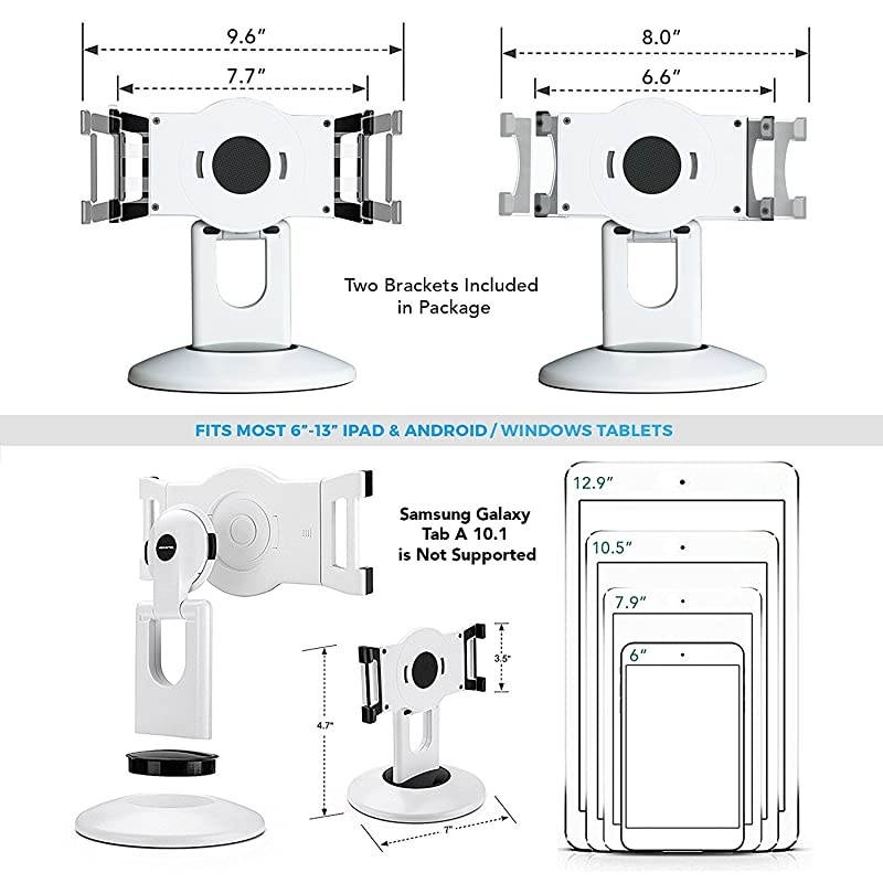 Retail Kiosk iPad Stand 360&deg; Rotating Commercial Tablet Stand 6135 Ipad Mini ProBusiness Tablet Holder Swivel Design for Store POS Office Showcase Reception Kitchen Desktop White
