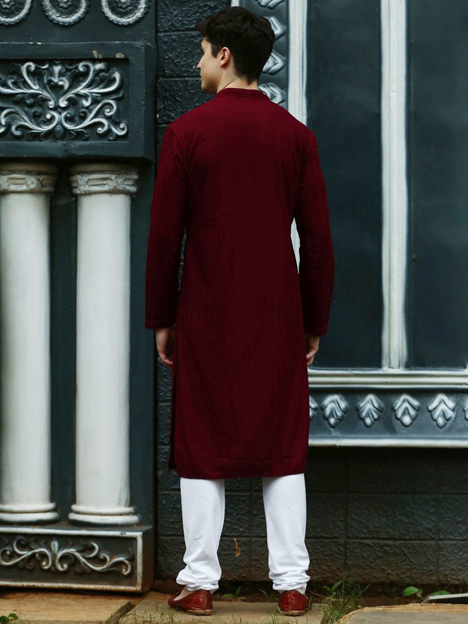 Sanwara Maroon Cotton Regular Fit Chikankari Kurta Bottom Set