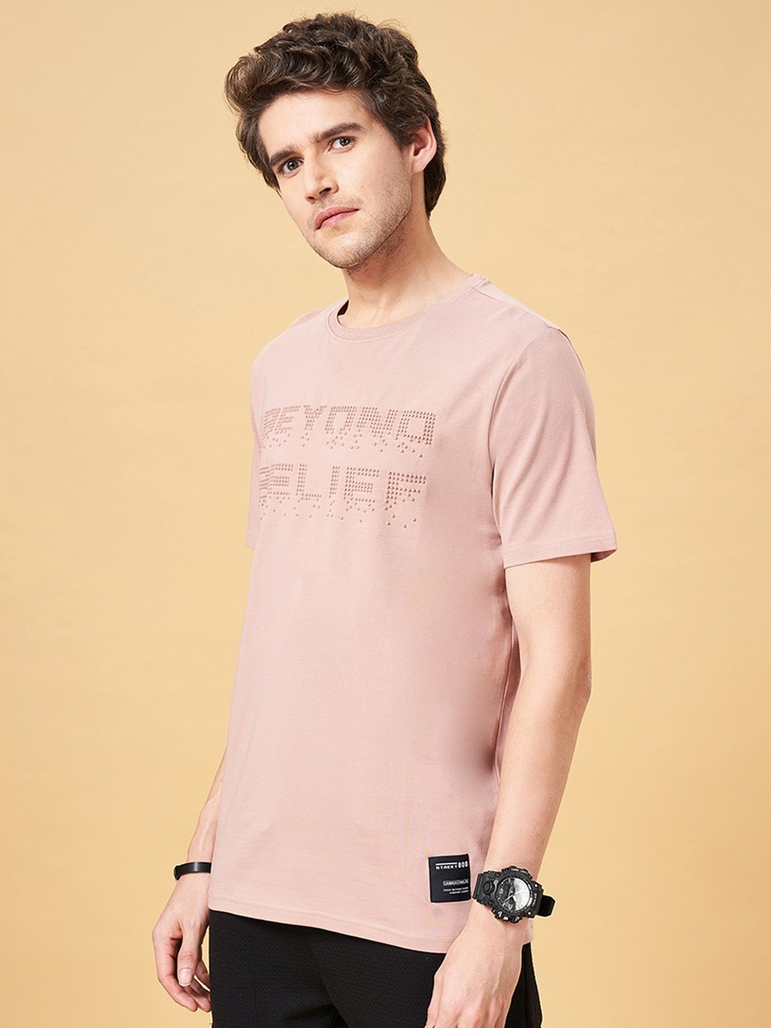 Street 808 by Pantaloons Misty Rose Regular Fit Printed T-Shirt