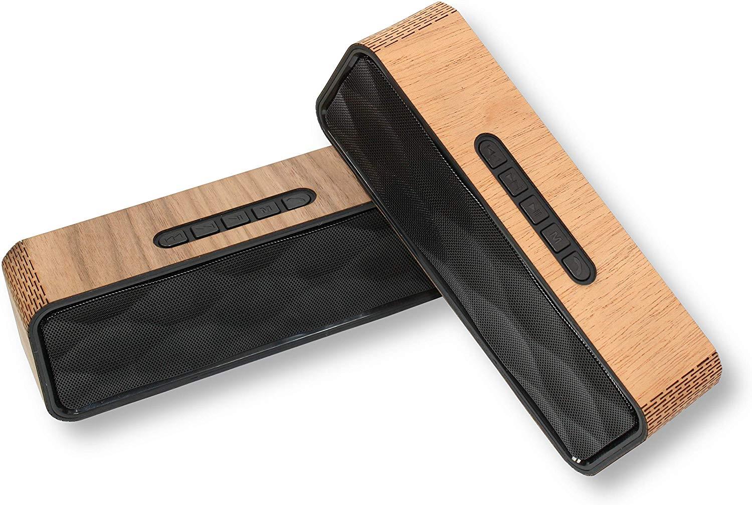 WUDN Portable Bluetooth Speaker V4.2, HD Audio, Great Bass, Speakerphone, FM Radio, TF Cardslot - Black Walnut Wood