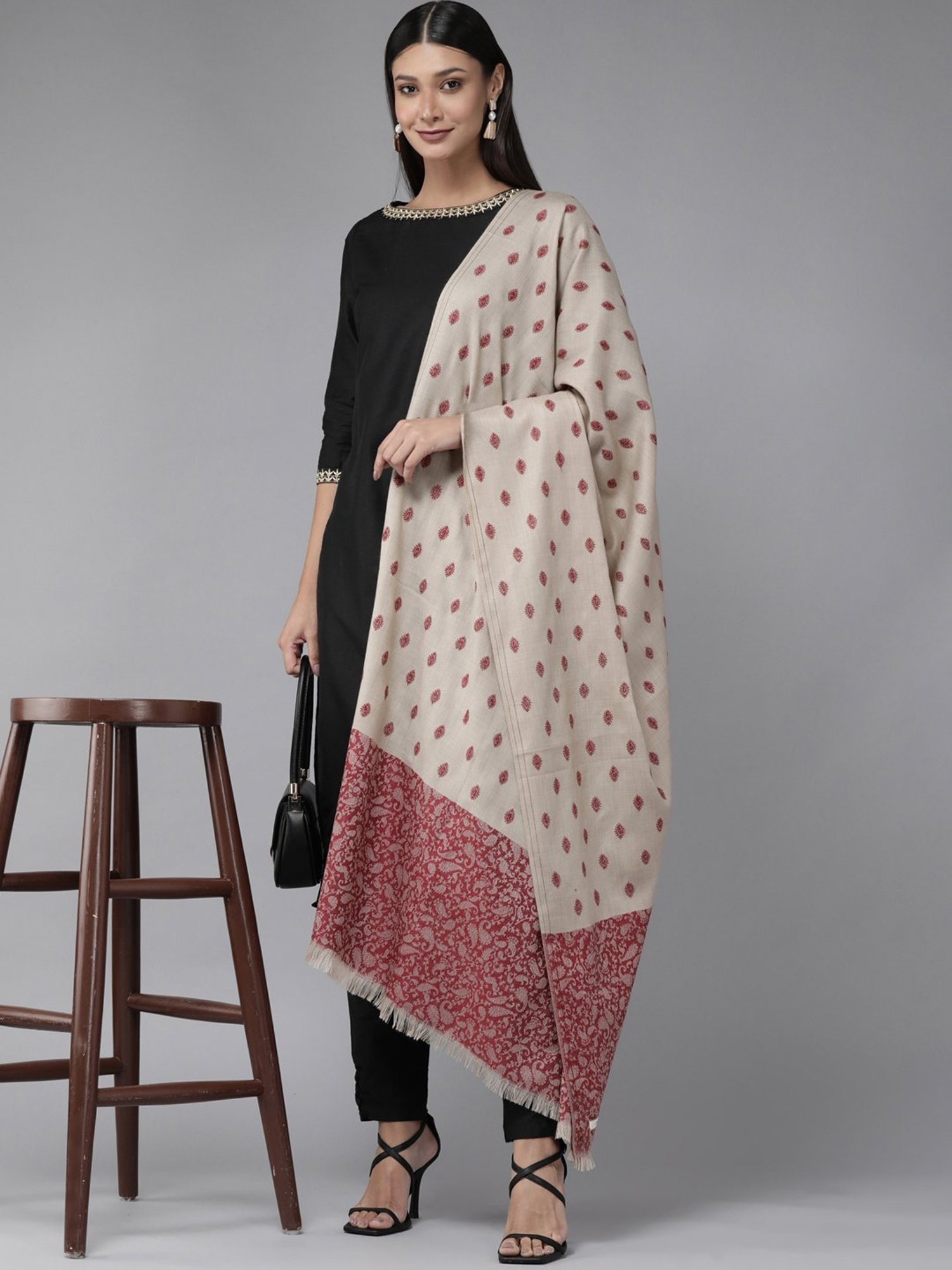 Cayman Beige & Pink Printed Shawl