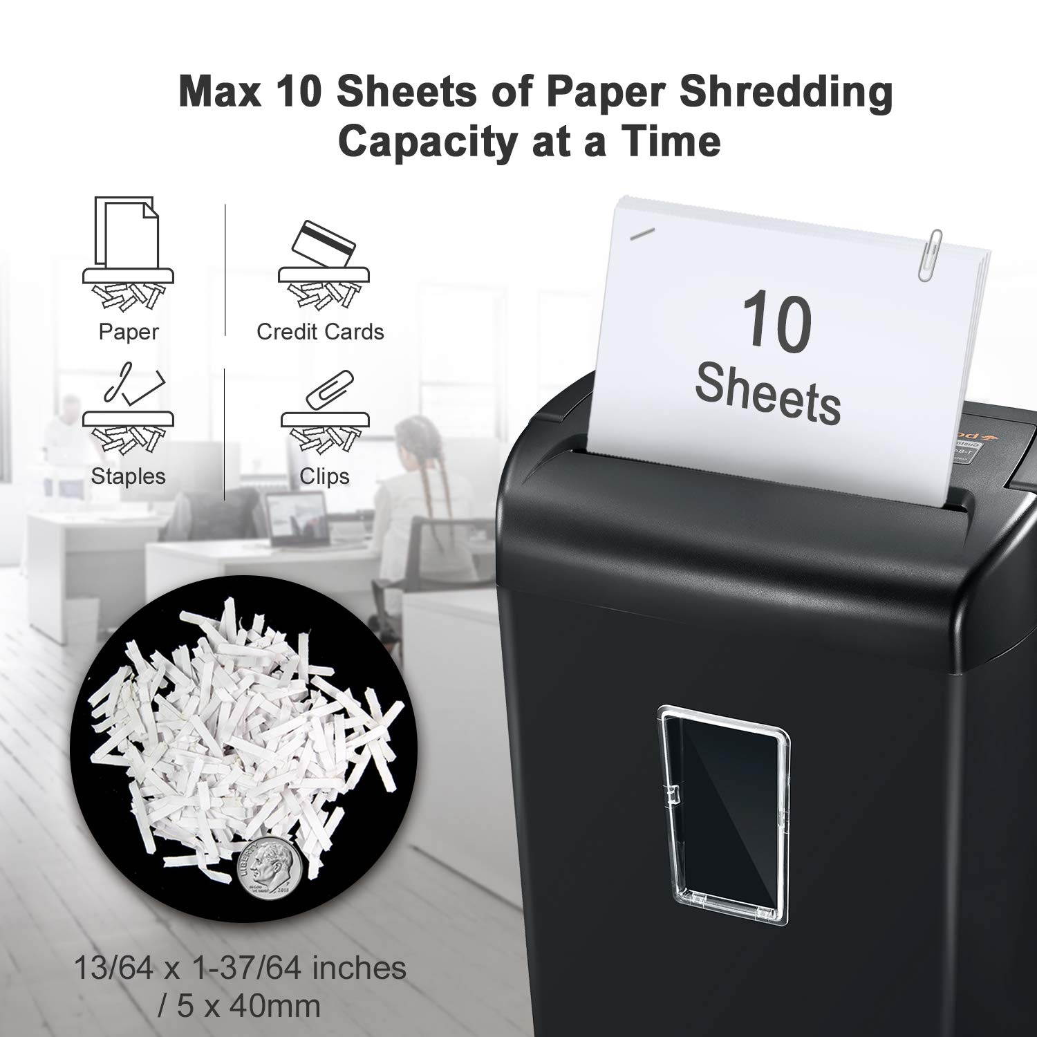Bonsaii 10-Sheet Cross-Cut Paper Shredder, Credit Card Shredders for Home Office Use, 5.5 Gallons Large Wastebasket with Transparent Window, Black (C209-D)