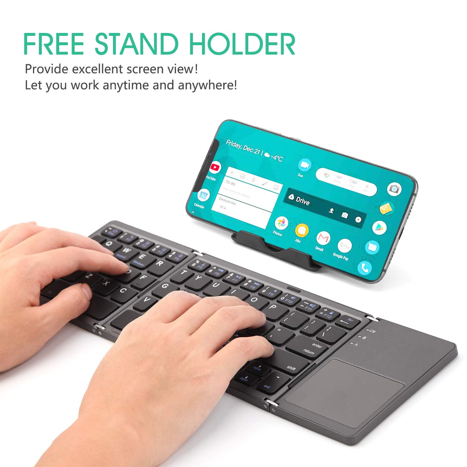 Foldable Bluetooth Keyboard with Touchpad - Samsers Portable Wireless Keyboard with Stand Holder, Rechargeable Full Size Ultra Slim Pocket Folding Keyboard for Android Windows IOS Tablet & Laptop