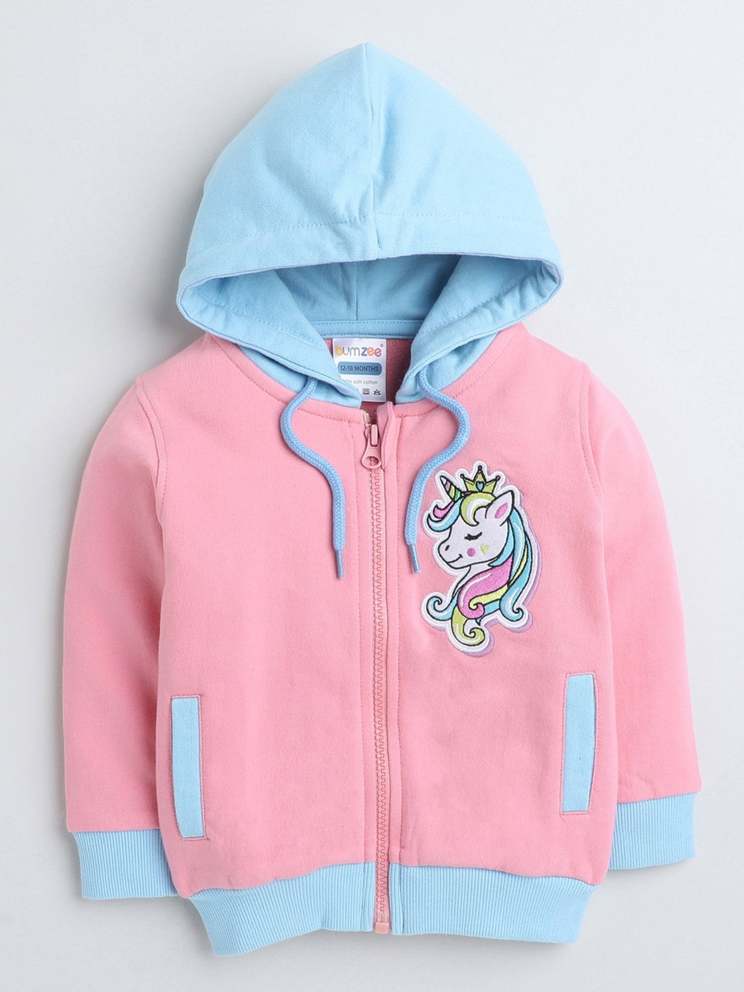 Bumzee Kids Pink & Sky Blue Printed Full Sleeves Sweatshirt
