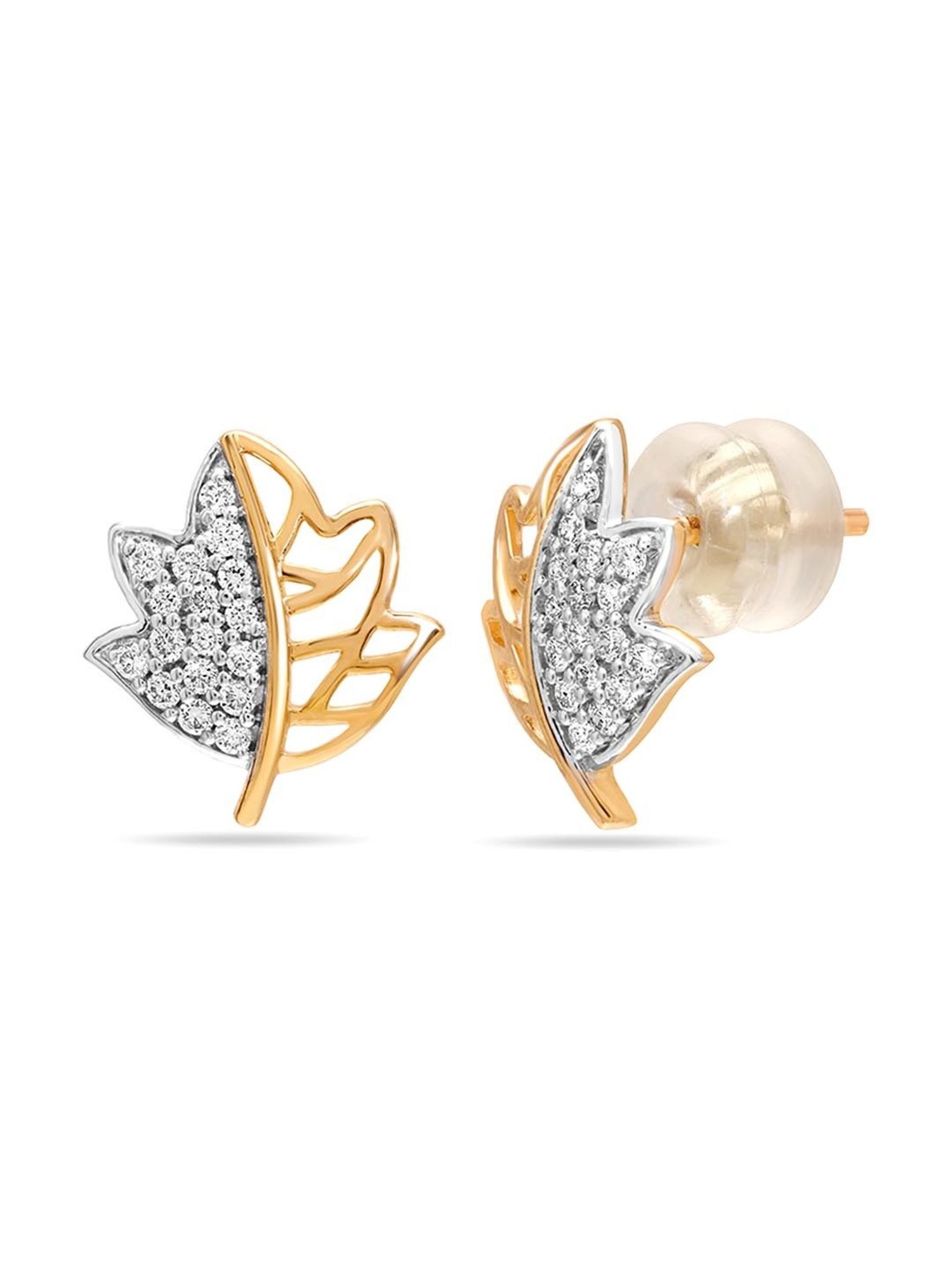 Mia by Tanishq Nature's Finest 14k Gold Maple Magic Diamond Stud Earrrings for Women