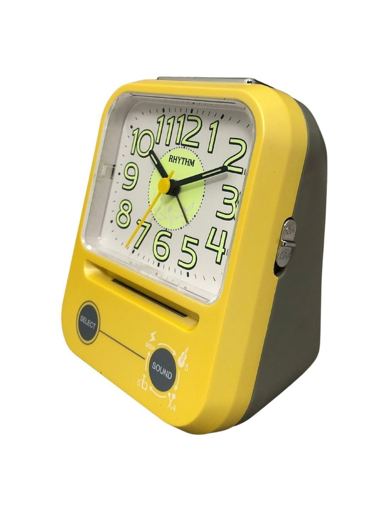 RHYTHM Elegant Rectangular Yellow & Grey Plastic Table or Desk Clock