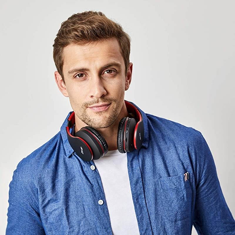 OverEar Headphones with Deep Bass Foldable and Wired Stereo Headset Buit in Mic for Cell Phone PCTV PCSoft Earmuffs ampLight Weight for Prolonged Wearing Blackred