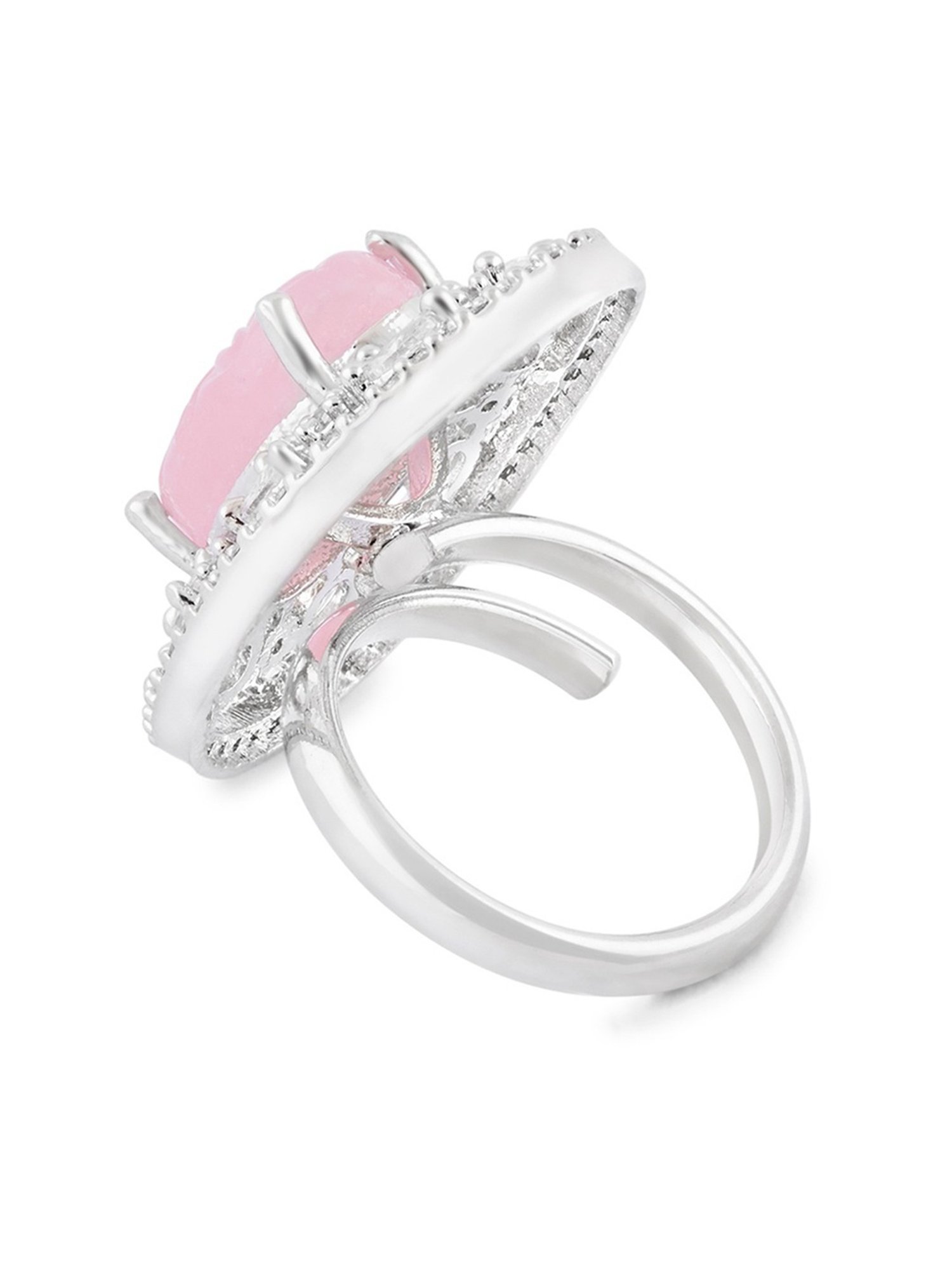 Zaveri Pearls Pink Stone & Dazzling Cubic Zirconia Embellished Brass Contemporary Ring-ZPFK15829