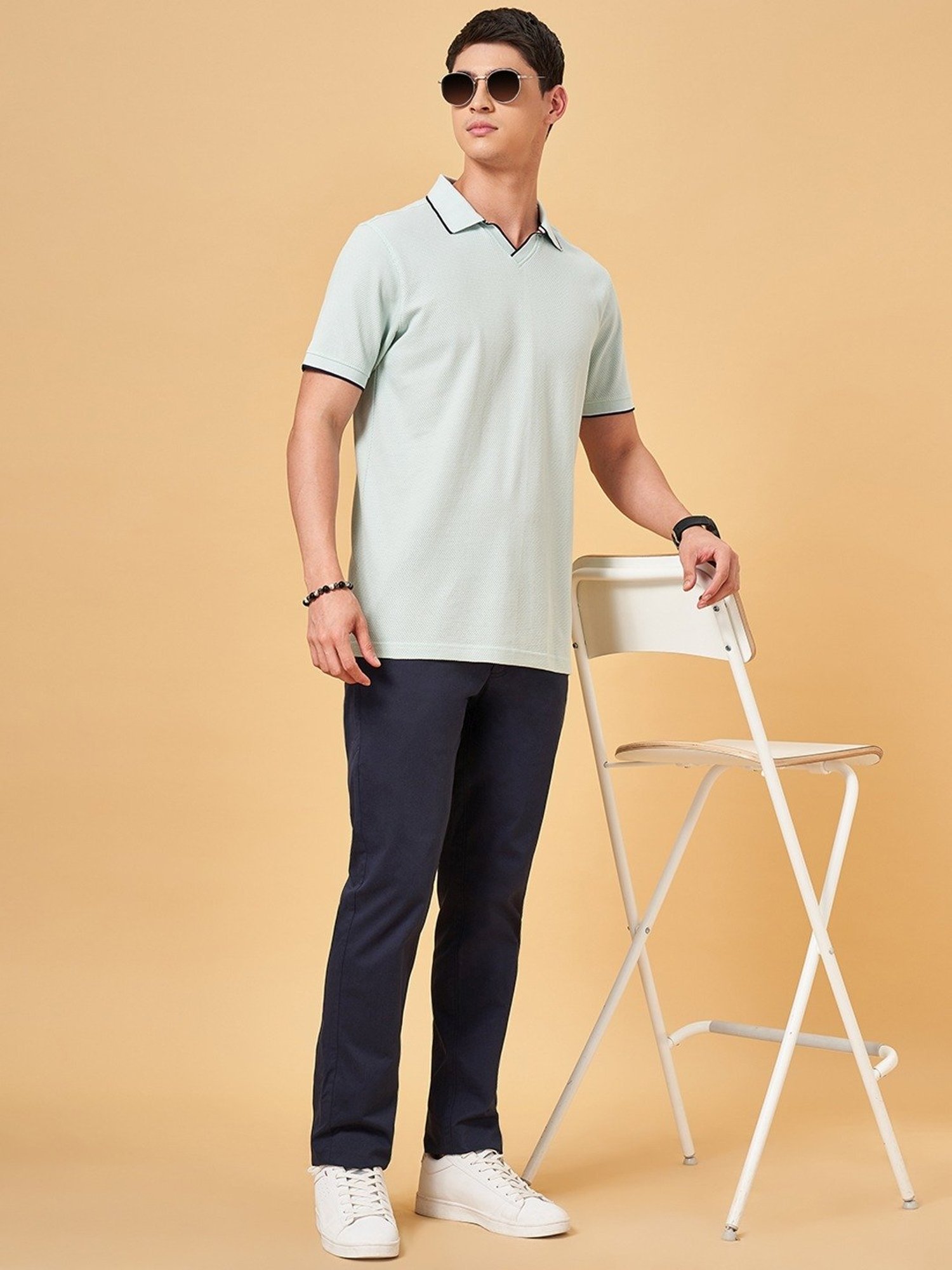 Byford By Pantaloons Turquoise Slim Fit Polo T-Shirt