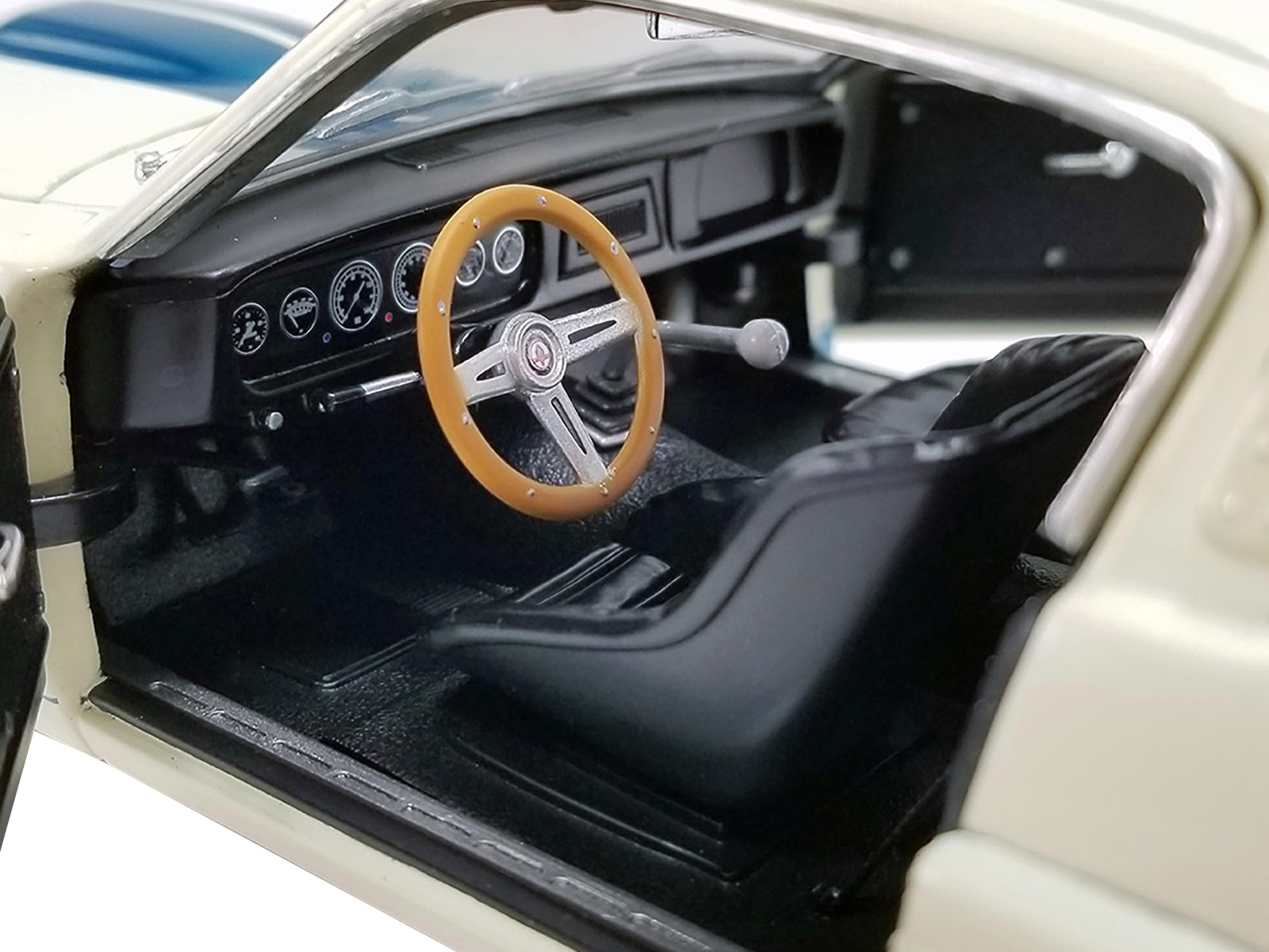 1965 Shelby Cobra 427 S/C Dark Blue Metallic with White Stripes with Printed Carroll Shelby's Signature on the Trunk 1/18 Diecast Model Car by Shelby Collectibles