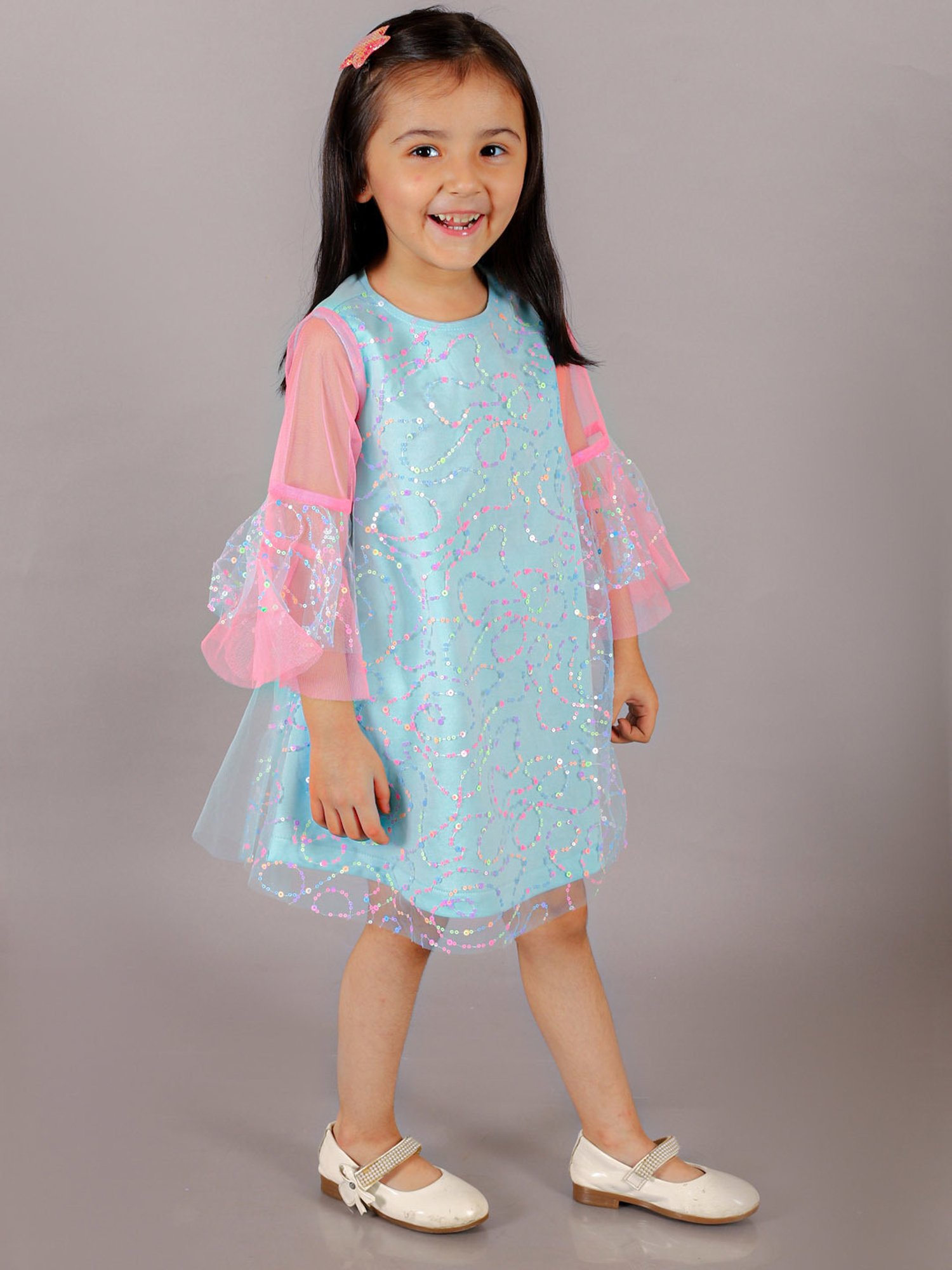 Lil Drama Kids Sky Blue Embellished Dress