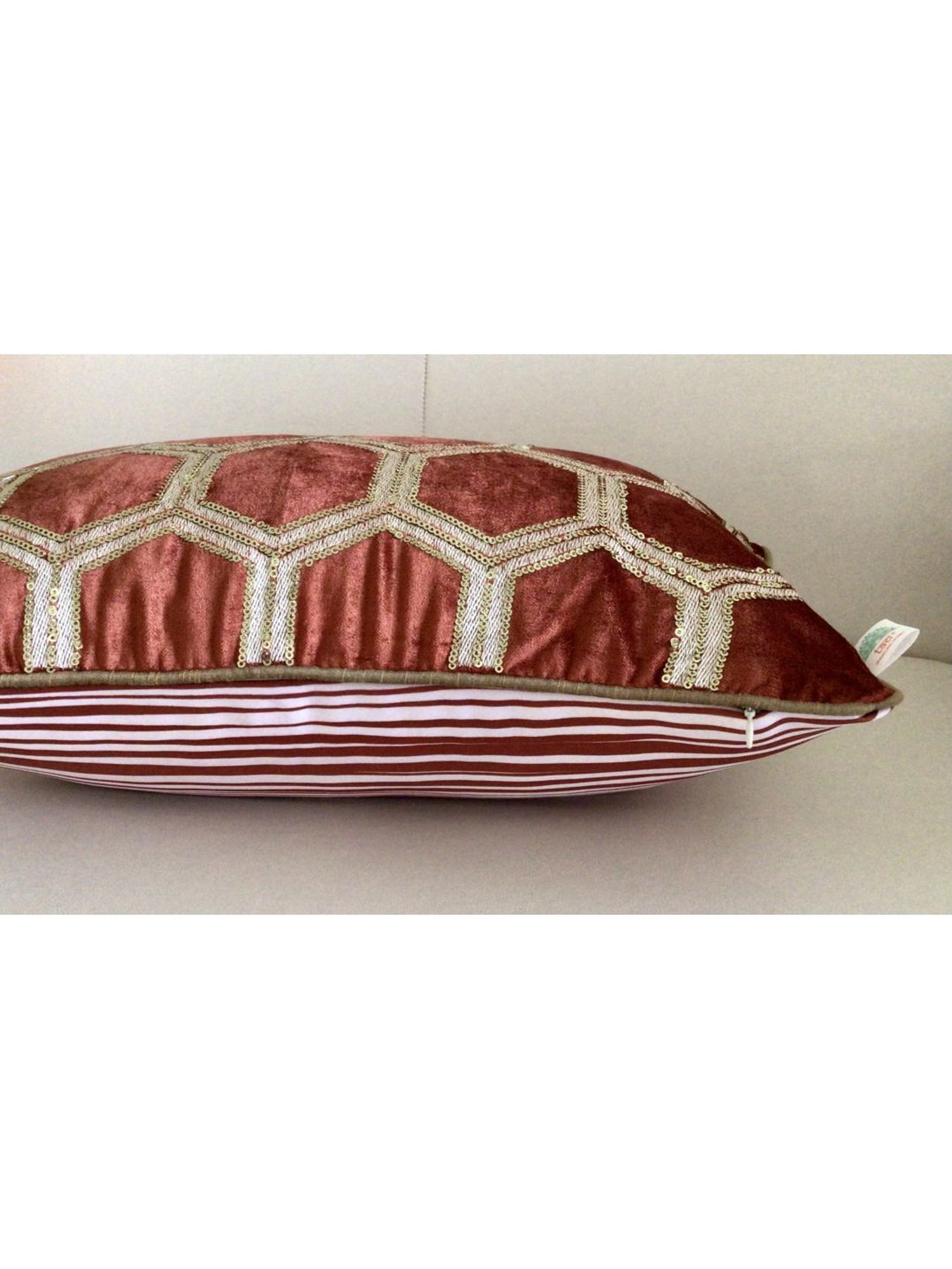 TARA Sparkling Homes Orange Embroidered Luxury Velvet Cushion Cover - Set of 1