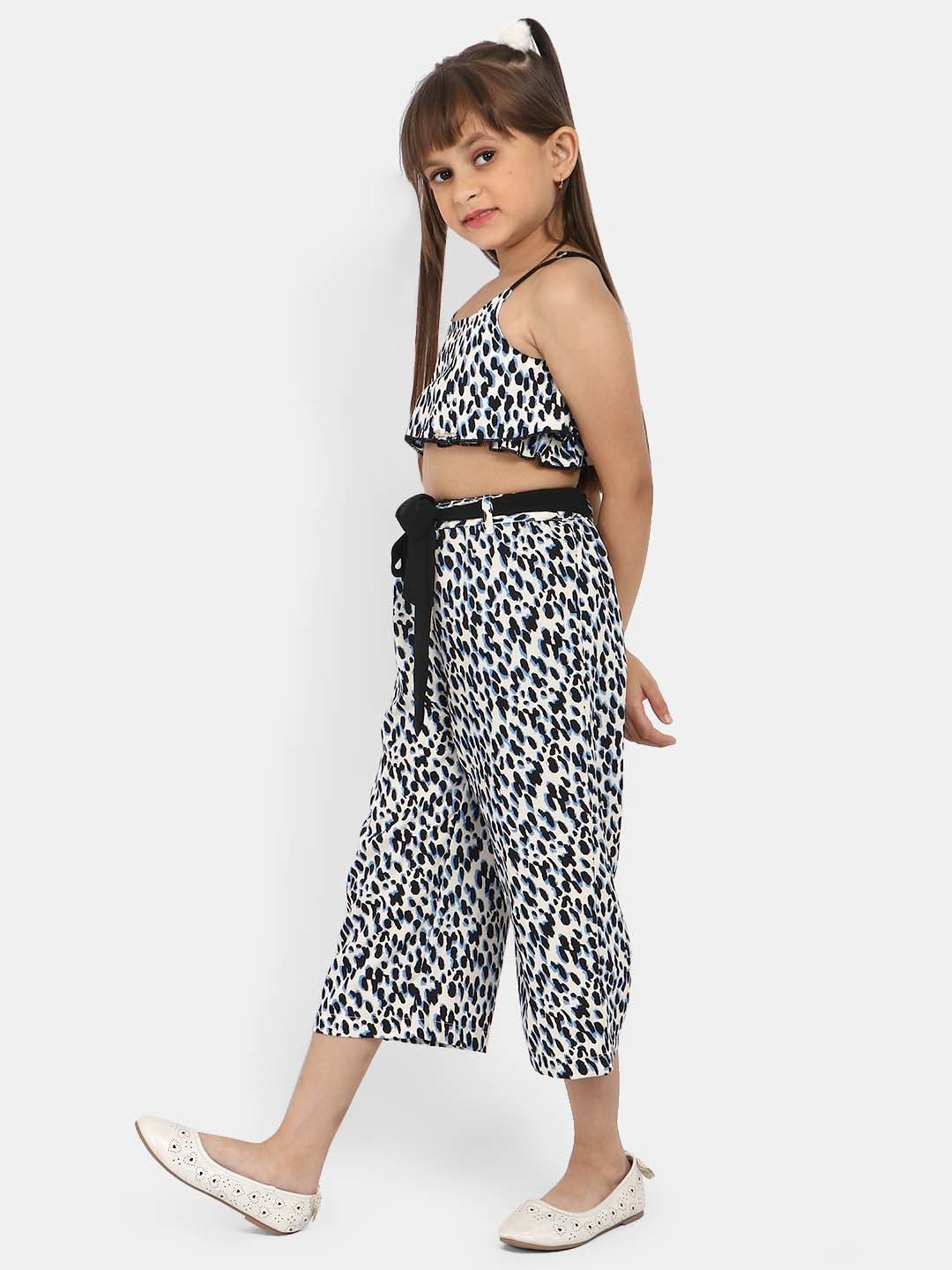 Nauti Nati Kids White Printed Top with Palazzos