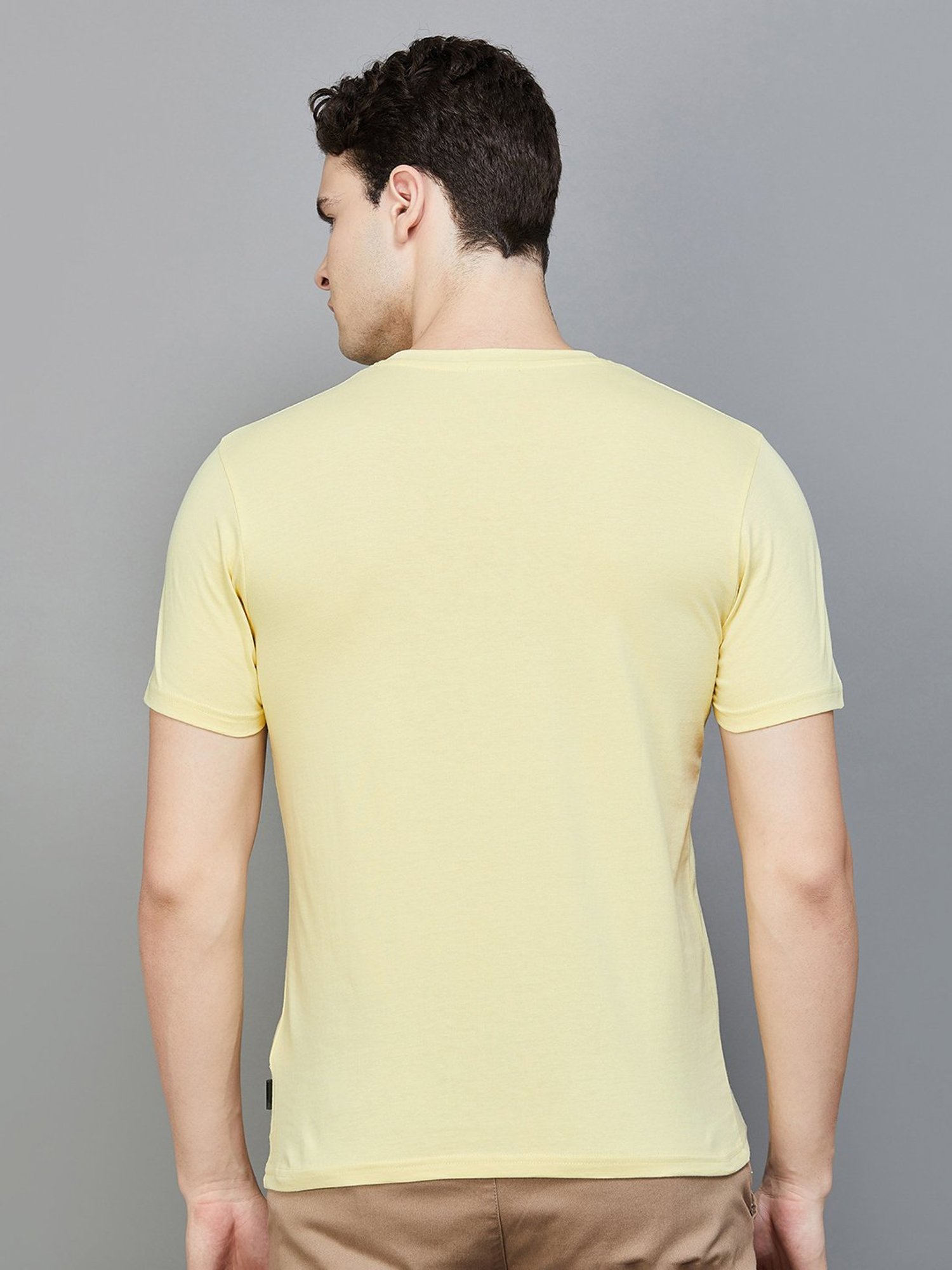 BOSSINI Yellow Regular Fit Printed Crew T-Shirt