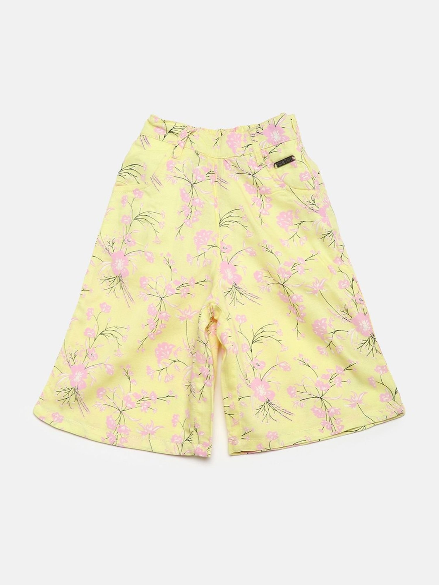 Palm Tree Girls Yellow Floral Print Palazzos