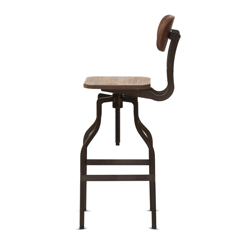 Varek Wood and Rust Finished Steel Adjustable Swivel Barstool Brown - BaxtonStudio