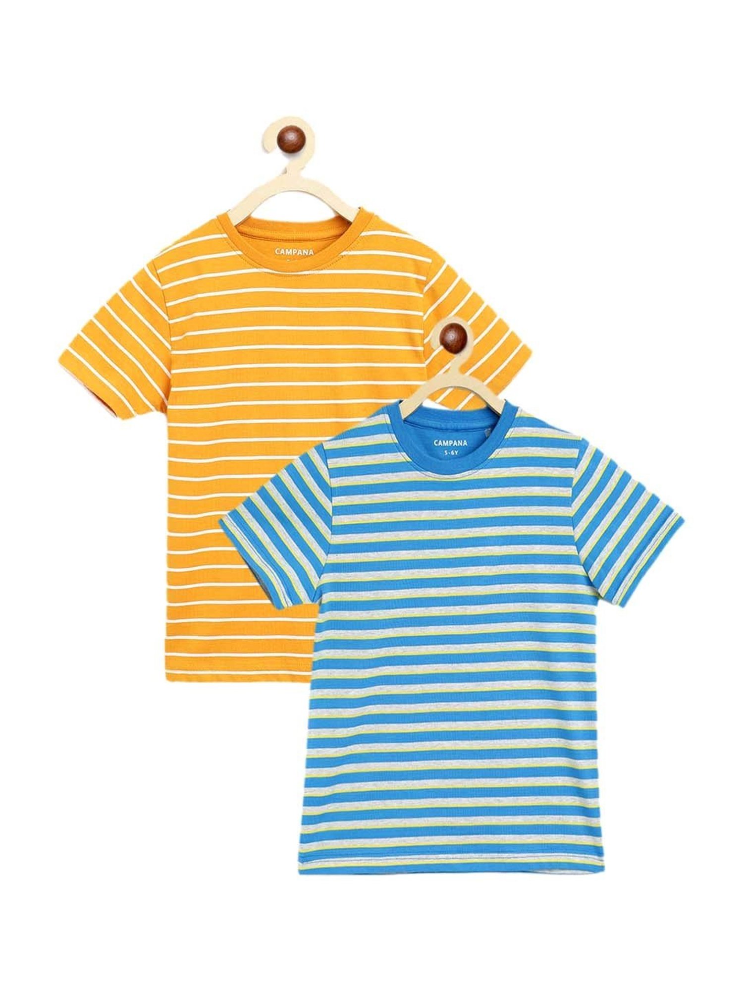 Campana Boys Blue & Yellow Cotton Striped T-Shirt