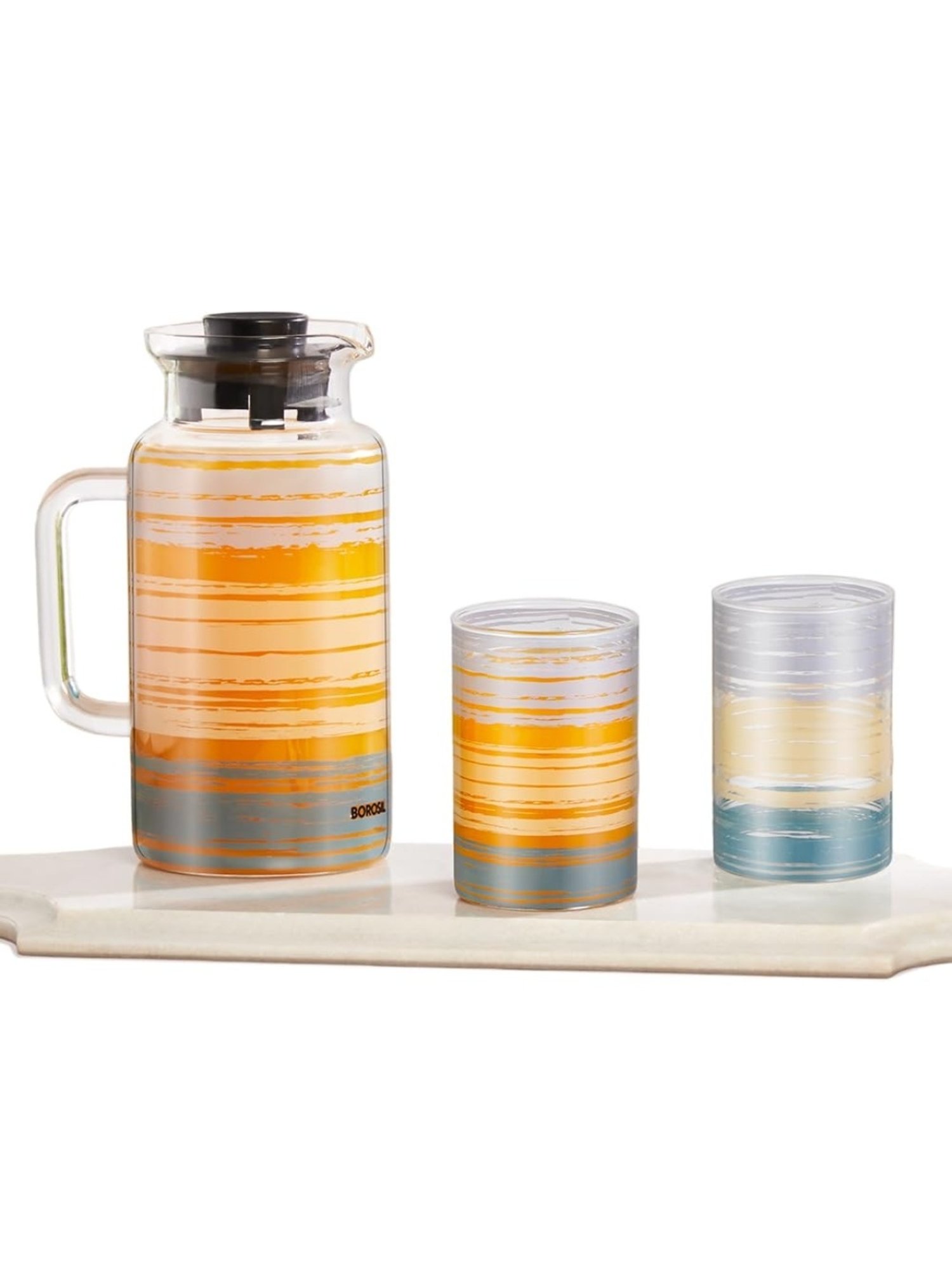 Borosil Glance Transparent Borosilicate Glass Jug with tow set of Glass Medium (295 ml)