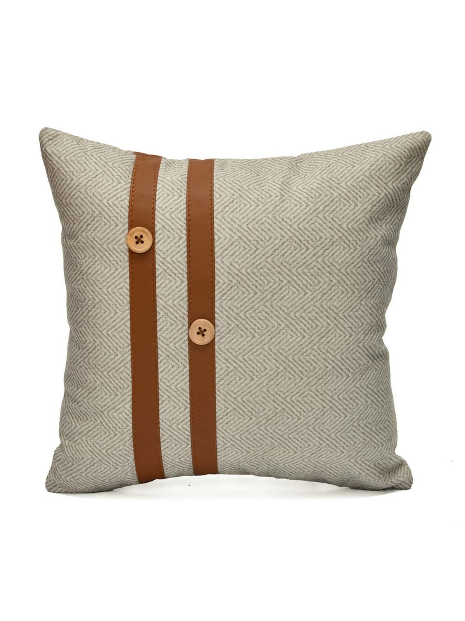 @home Beige Leather Cushion Cover With Zipper