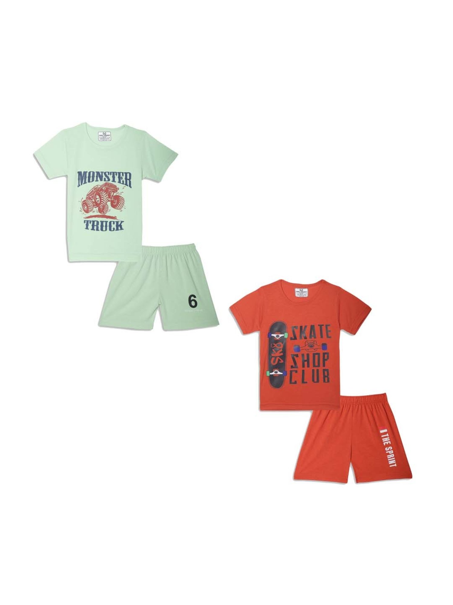 Vimal Jonney Kids Mint Green & Rust Printed T-Shirt Set