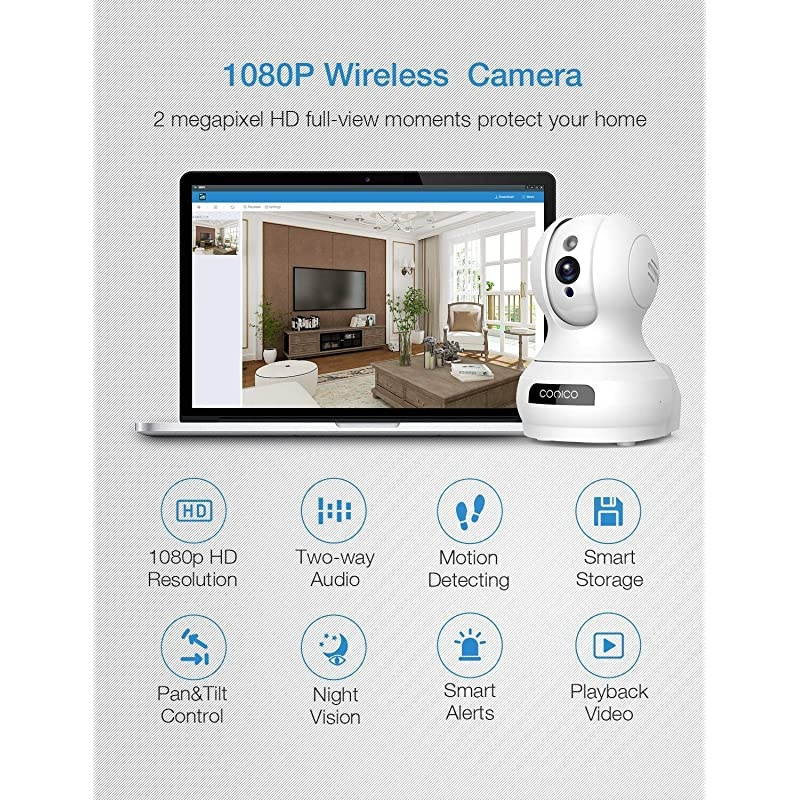 Camera, 1080P HD WiFi Pet Camera Baby Monitor, Pan/Tilt/Zoom IP Camera for Elder/Nanny Security Cam Night Vision Motion Detection 2-Way Audio Cloud Service Available Webcam White