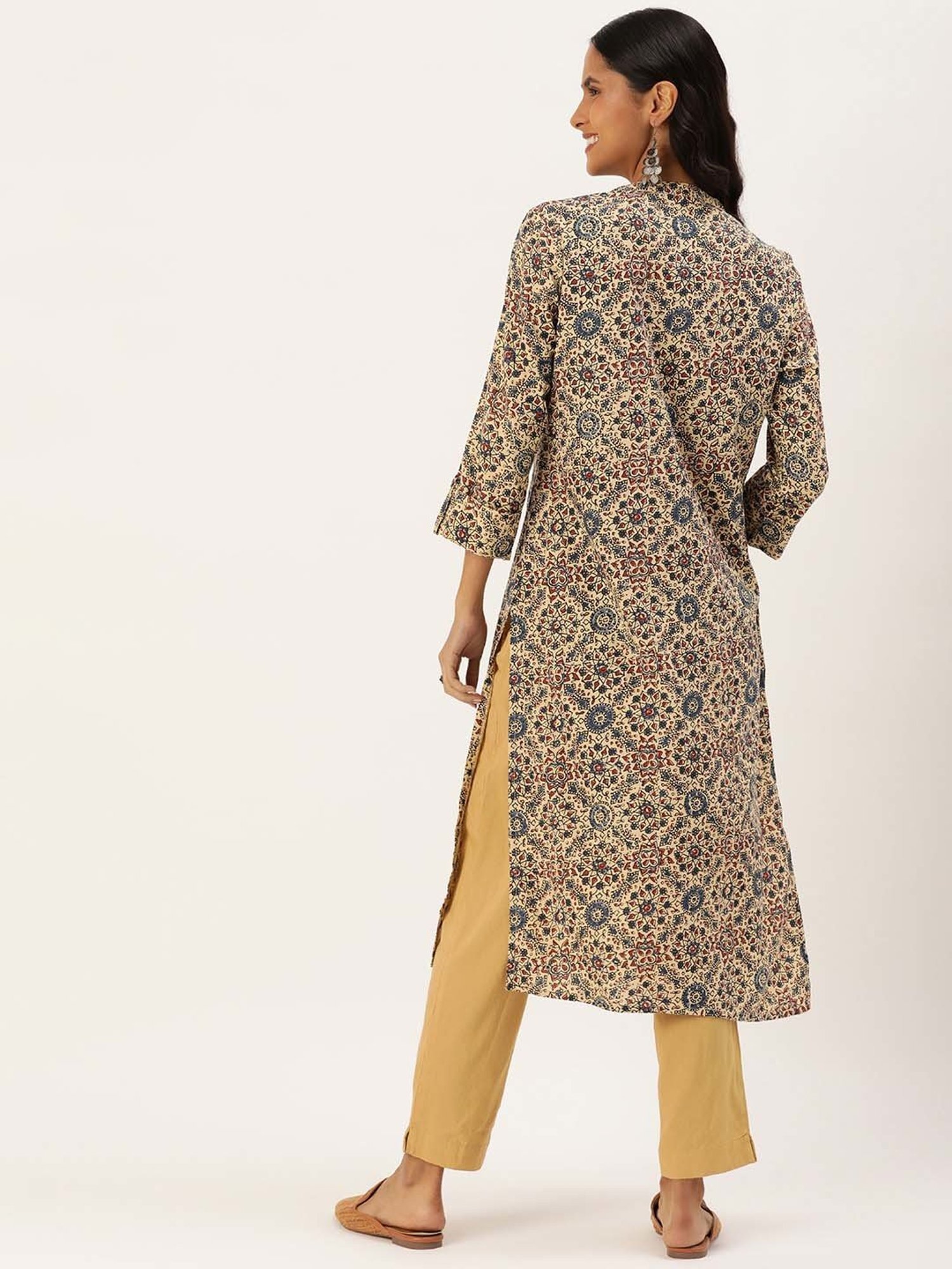 Amukti Beige Printed A Line Kurta