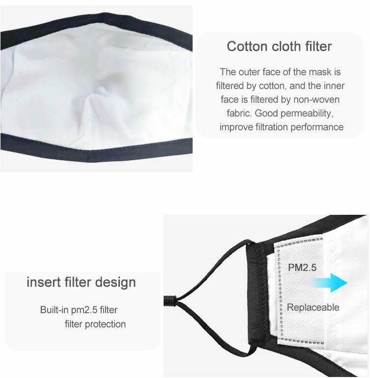 4 PCS Washable Face Mask Black Reusable Breathable Unisex Double Layer Cotton