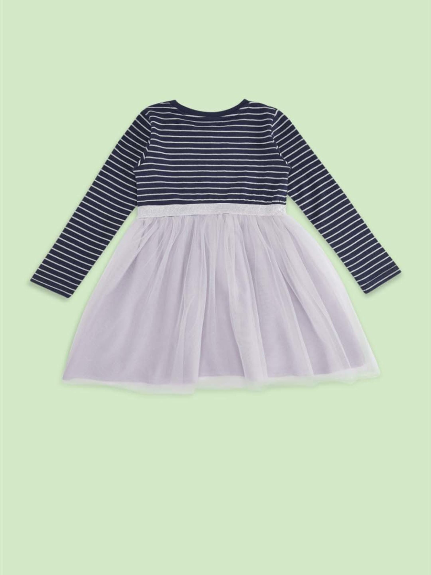Pantaloons Junior Kids Navy & White Cotton Striped Full Sleeves Dress