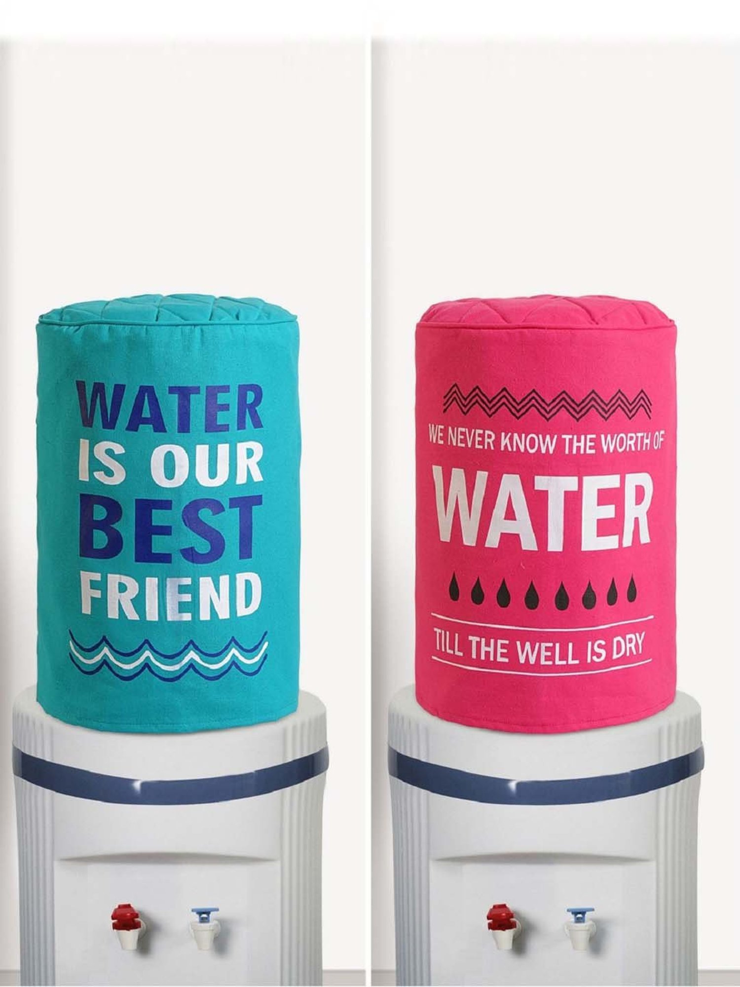 Swayam Multicolored Cotton 20 Litre Water Dispenser Bottle Covers - Set of 2