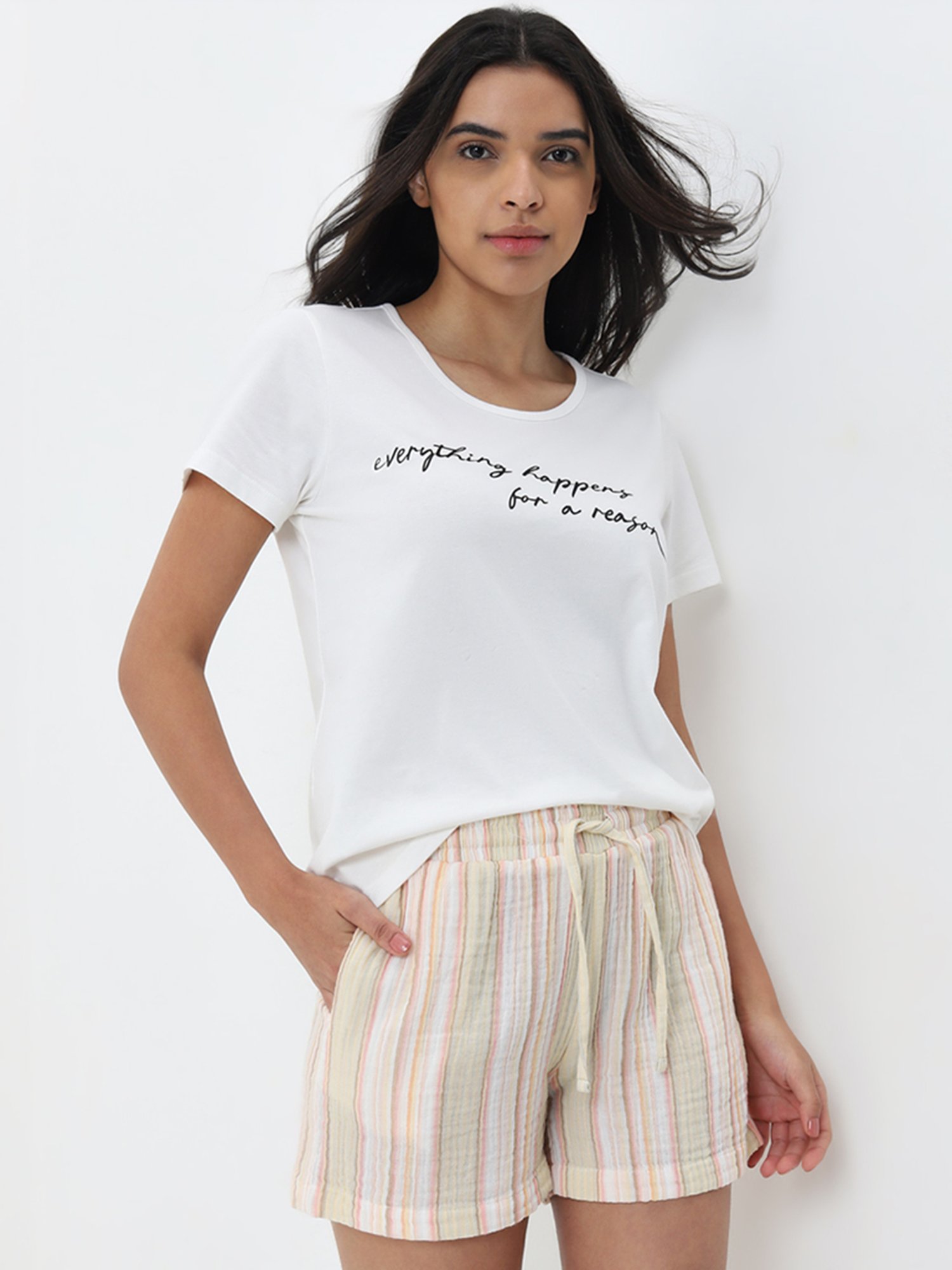 Wunderlove by Westside Multicolour Striped High-Rise Cotton Shorts