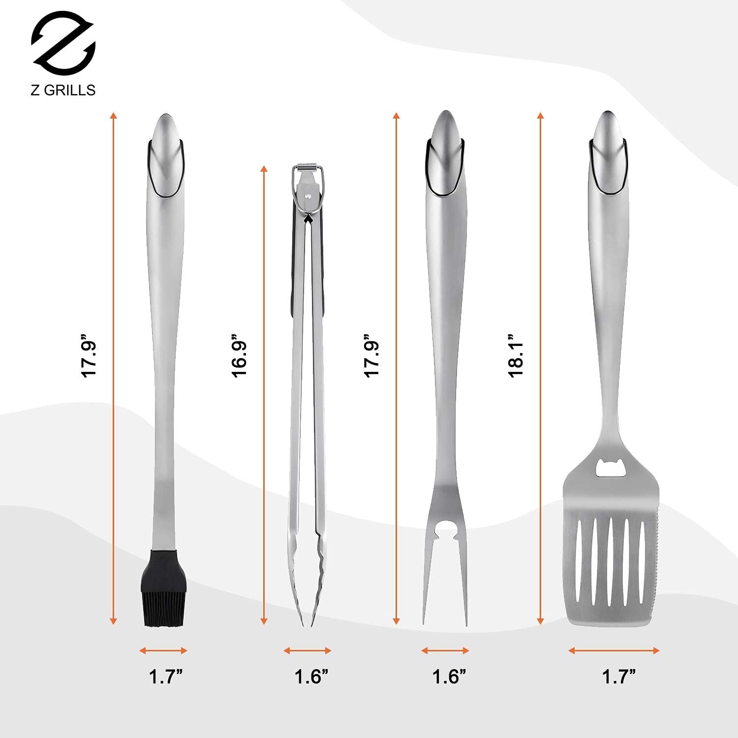 Z GRILLS Heavy Duty BBQ Grilling Tools Set 18 Inch Stainless Steel Spatula, Fork, Basting Brush & Tongs Barbecue Accessories Kit-Grill Gift for Dad on Father&rsquo;S Day Birthday