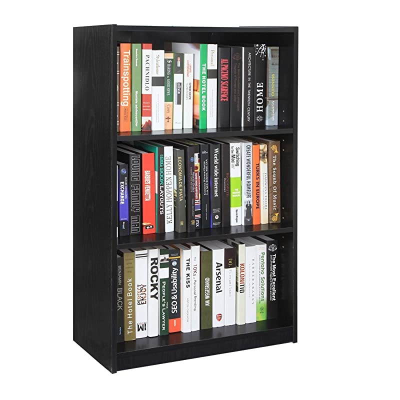 JAYA Simple Home 3-Tier Adjustable Shelf Bookcase, Black