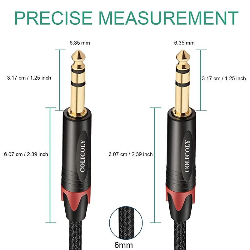 1/4 TRS Cable, Nylon Braid Heavy Duty 1/4 inch to 1/4 inch TRS Stereo Jack Balanced Audio Path Cord Interconnect Cable -3.3ft