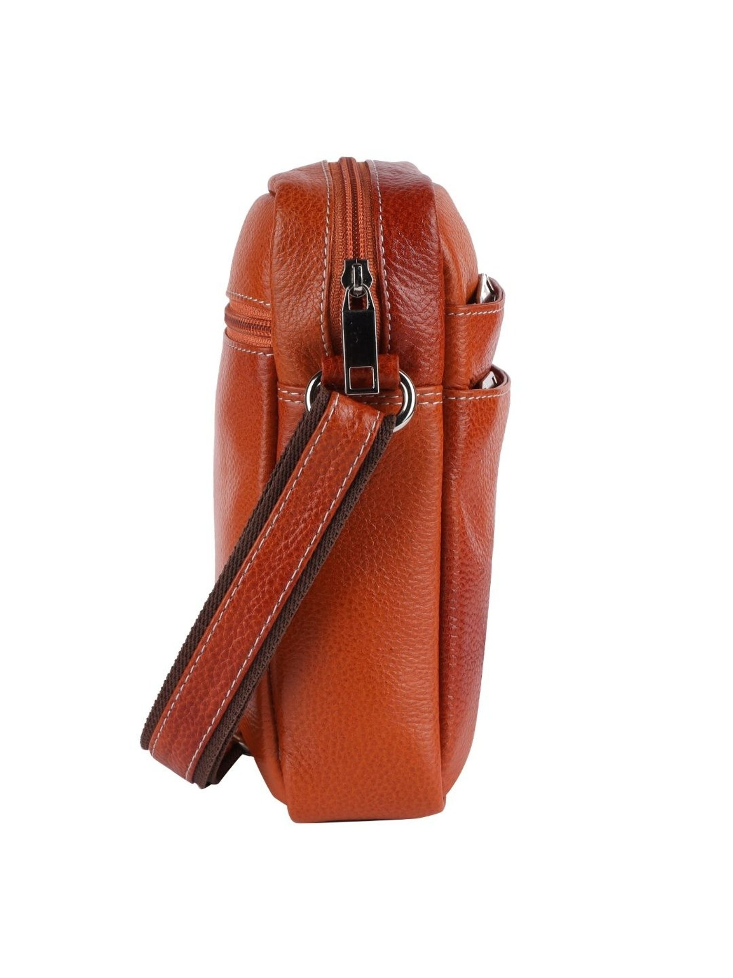 HiLEDER Orange Textured Small Leather 6.5 inch Cross Body Bag
