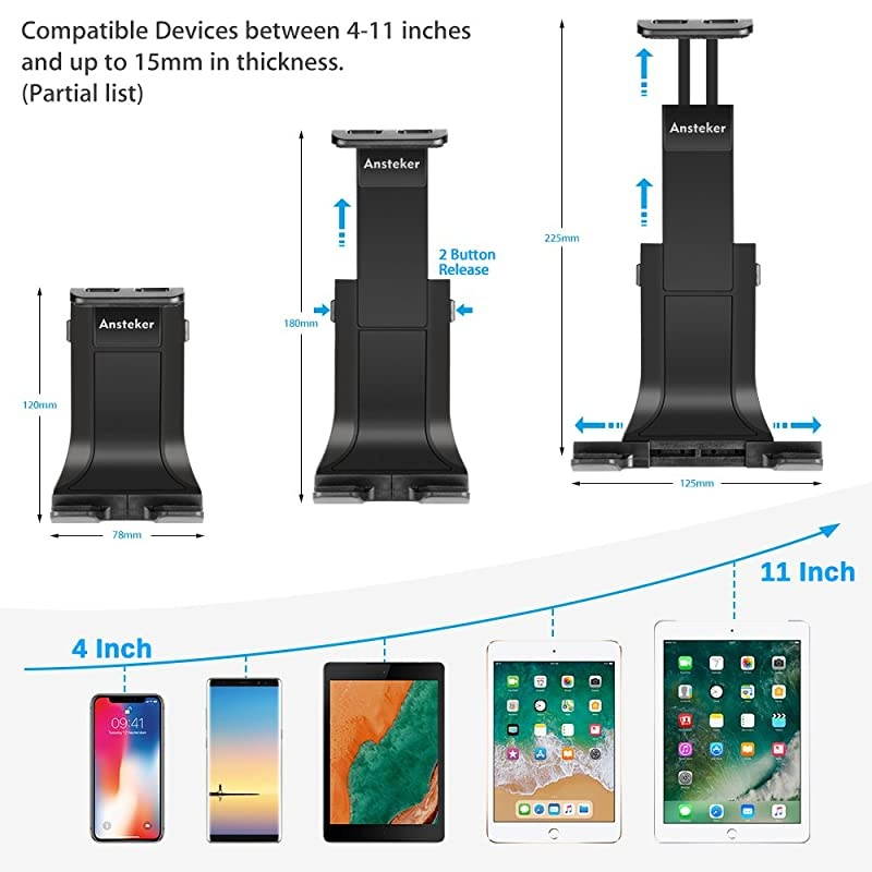 Car Headrest Mount,  Car Headrest Tablet Holder for iPad Pro/Air/Mini,Kindle Fire HD,Nintendo Switch,iPhone&Other Smartphones Stand Cradle Bracket Holder for 4&rsquo;&rsquo;-9&rsquo;&rsquo;with 360&deg; Angle-Adjustable